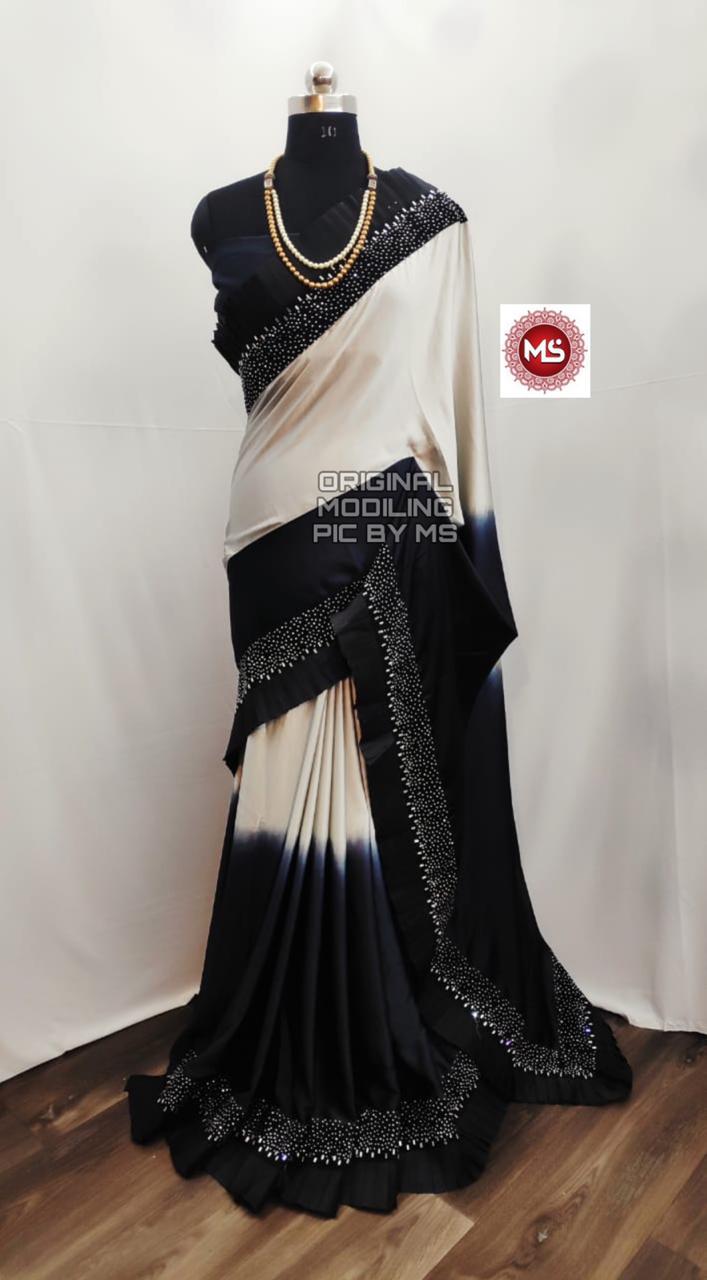 Latest Party Wear Saree Collection With Raffle and Diamond Work with Banglori Silk Diamond Work Blouse  